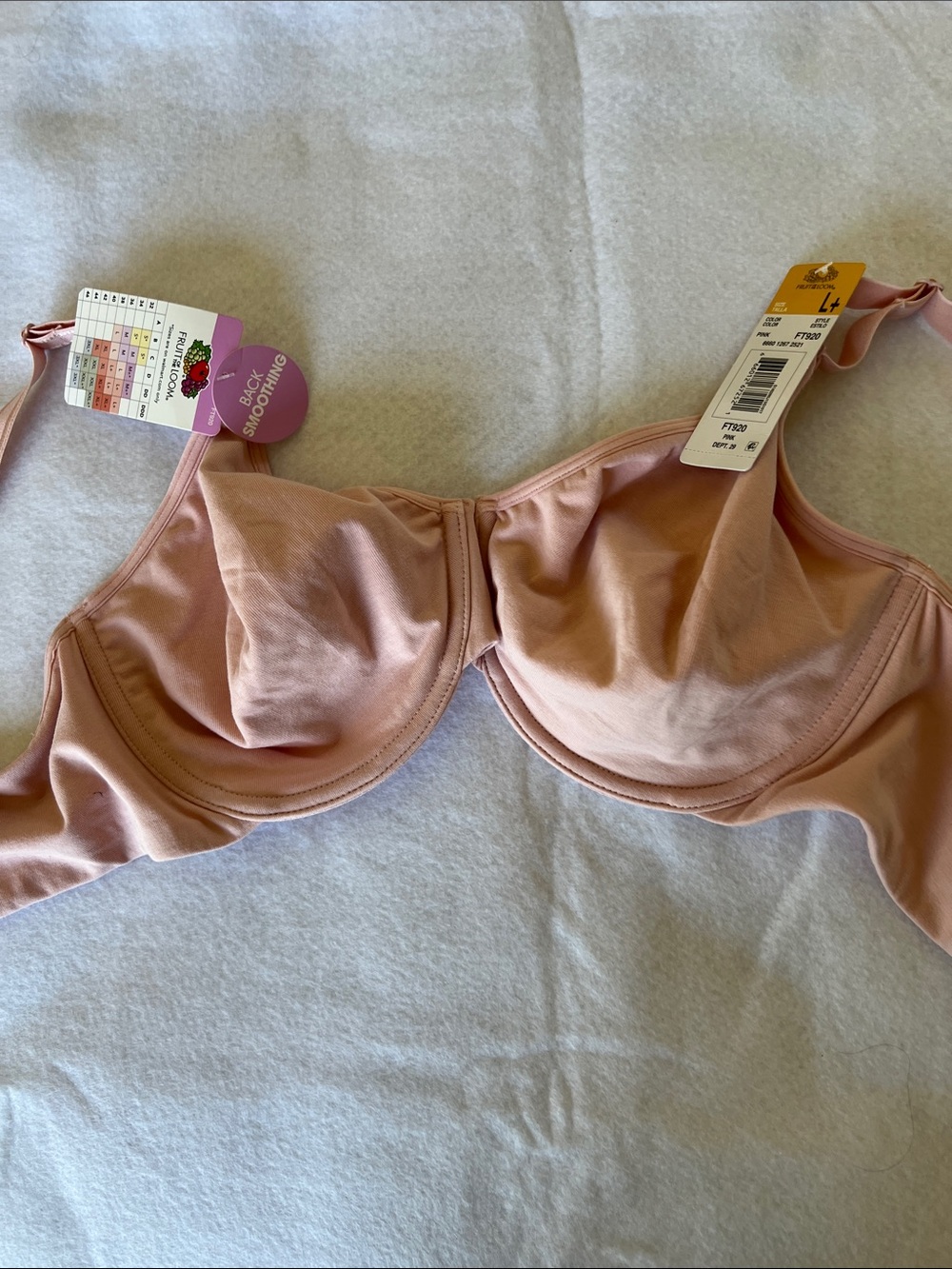 Fruit of the Loom Blush Pink Underwire Bra with Smooth Cups
